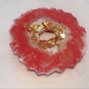 Pink/gold leaf coaster